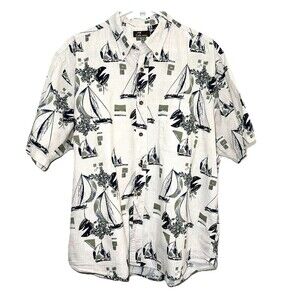 Cafe Luna Sailboat Hawaiian Shirt Mens XL Nautical Camp Beach Cotton Vacation